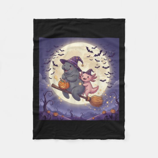 Axolotl und Manatee Hexenhauptuch Pumpkin Hallowee Fleecedecke (Vorderseite)