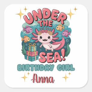 Axolotl Under Sea Birthday Girl Niedlicher Ozean Quadratischer Aufkleber