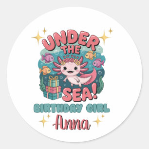 Axolotl Under Sea Birthday Girl Niedlicher Ozean Runder Aufkleber