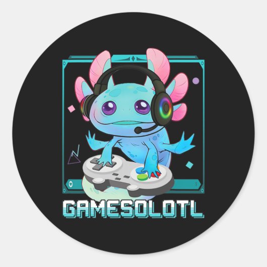 Axolotl Video Gamer Kawaii Pastel Goth Niedlich An Runder Aufkleber (Vorderseite)