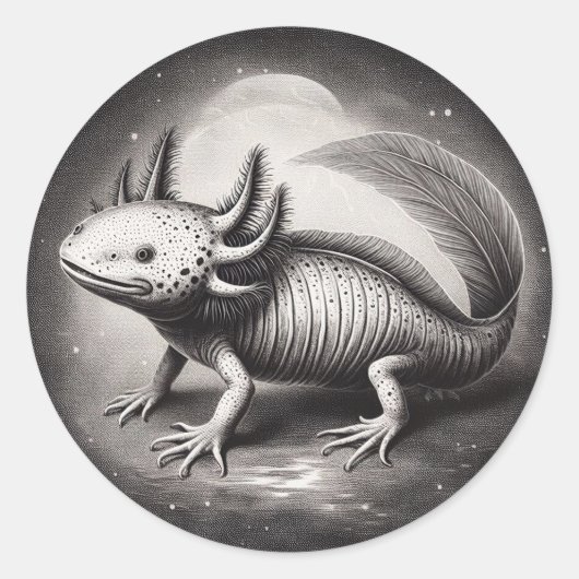 Axolotl Vintag Illustration Naturgeschichte Runder Aufkleber (Vorderseite)