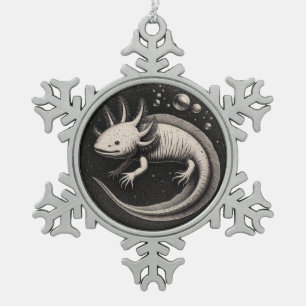 Axolotl-Vintage-Illustration Schneeflocken Zinn-Ornament