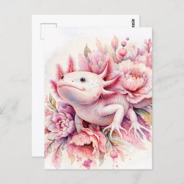 Axolotl Watercolor Pink Floral Postkarte
