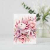 Axolotl Watercolor Pink Floral Postkarte (Stehend Vorderseite)