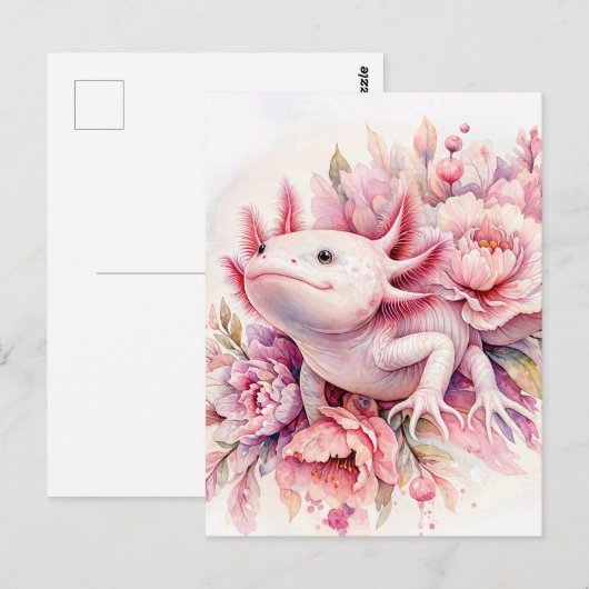 Axolotl Watercolor Pink Floral Postkarte (Vorne/Hinten)