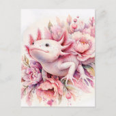 Axolotl Watercolor Pink Floral Postkarte (Vorderseite)