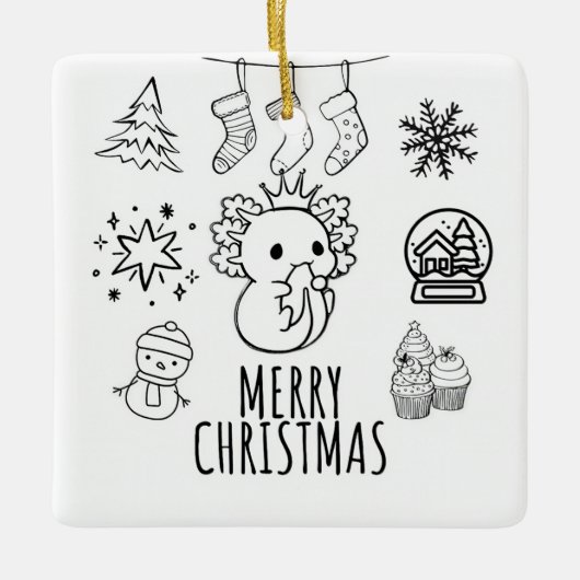 Axolotl Weihnachten Keramikornament (Vorderseite)