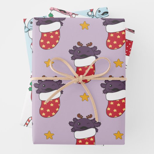 Axolotl Weihnachts Wintertiere Urlaub Axolotls Geschenkpapier Set (Beispiel)