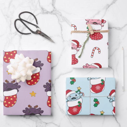 Axolotl Weihnachts Wintertiere Urlaub Axolotls Geschenkpapier Set (Vorderseite)