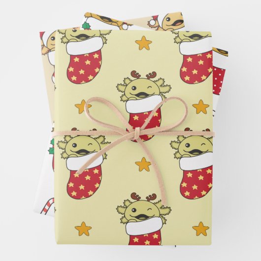 Axolotl Weihnachts Wintertiere Urlaub Axolotls Geschenkpapier Set (Beispiel)