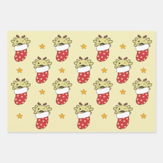 Axolotl Weihnachts Wintertiere Urlaub Axolotls Geschenkpapier Set (Vorderseite)