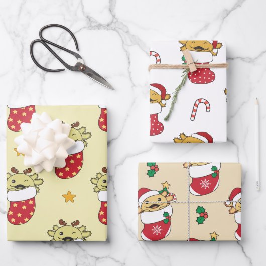 Axolotl Weihnachts Wintertiere Urlaub Axolotls Geschenkpapier Set (Vorderseite)