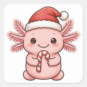 Axolotl Weihnachtsmann-Hut Zuckerrohr-Weihnachtsst Quadratischer Aufkleber