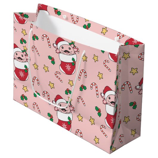 Axolotl Weihnachtsschnee Wintertiere Axolotls Große Geschenktüte (Vorderseite Schrägansicht)