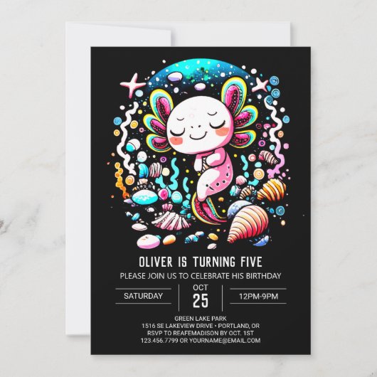 Axolotl Whimsical Einladung (Vorderseite)
