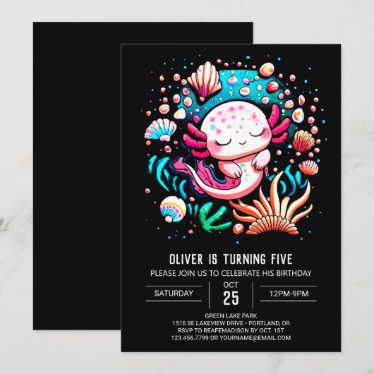 Axolotl Whimsical Einladung (Vorne/Hinten)