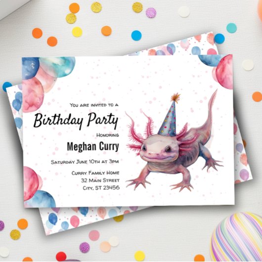Axolotl Wild Animal Birthday Party Celebration Einladung