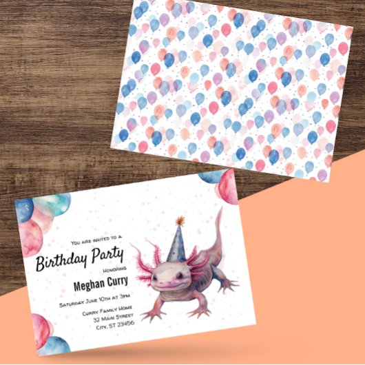 Axolotl Wild Animal Birthday Party Celebration Einladung