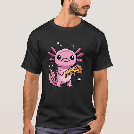 Axolotl with Pizza Kawaii Salamander Cartoon T-Shirt (Vorderseite)