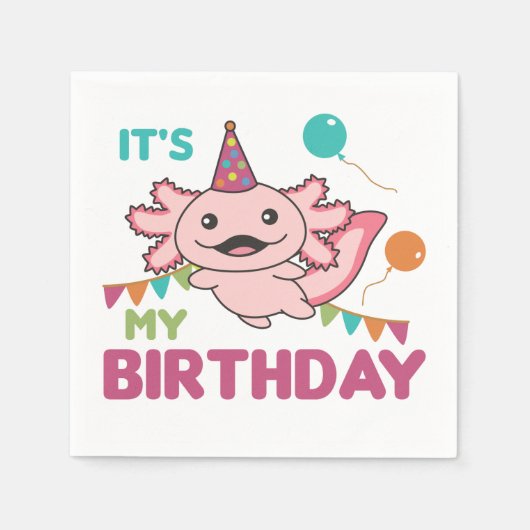 Axolotl wünscht es ist mein Geburtstag Niedlicher Serviette (Vorderseite)