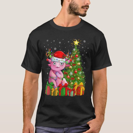 Axolotl Xmas Tree Lighting Weihnachtsmannmütze Axo T-Shirt (Vorderseite)