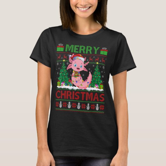 Axolotl Xmas Tree Lights Ugly Santa Axolotl Chris T-Shirt (Vorderseite)