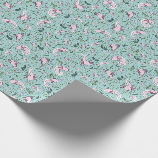 Axolotls in Blau Geschenkpapier (Ecke)