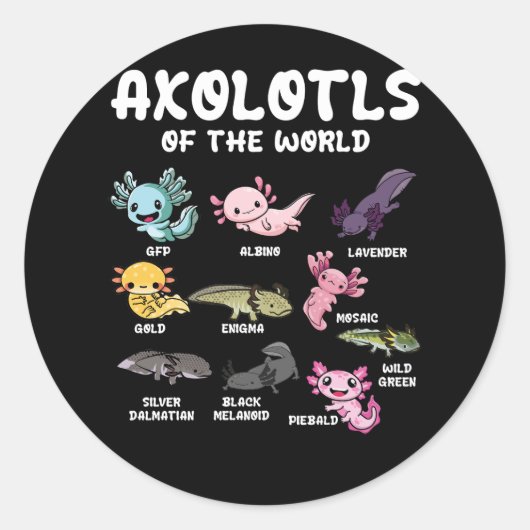 Axolotls of the World Niedlich Kawaii Axolotl Love Runder Aufkleber (Vorderseite)