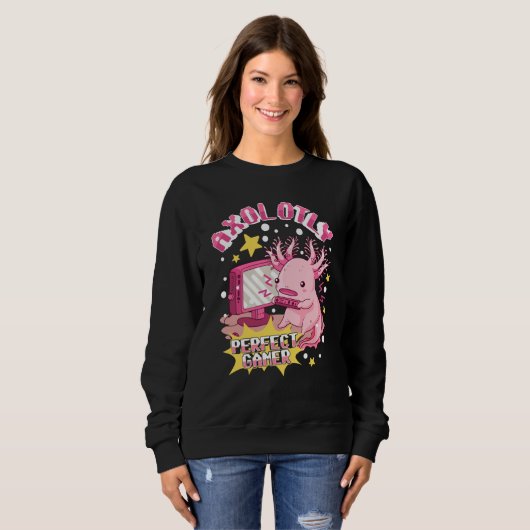 Axolotly Perfect Gamer Axolotl Playing Video Game Sweatshirt (Vorne ganz)