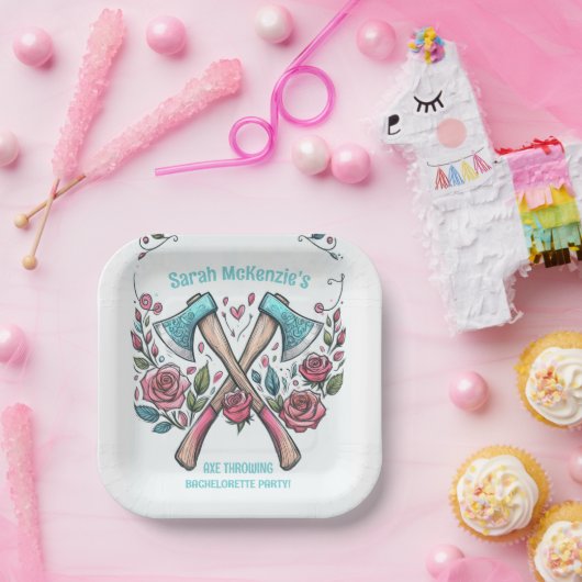 Äxte und Rose - Ax-Throwing-Junggeselinnen-Abschie Pappteller (Party)