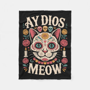 Ay Dios Meow Lustiger Zucker Schädel Katze Dia De  Fleecedecke