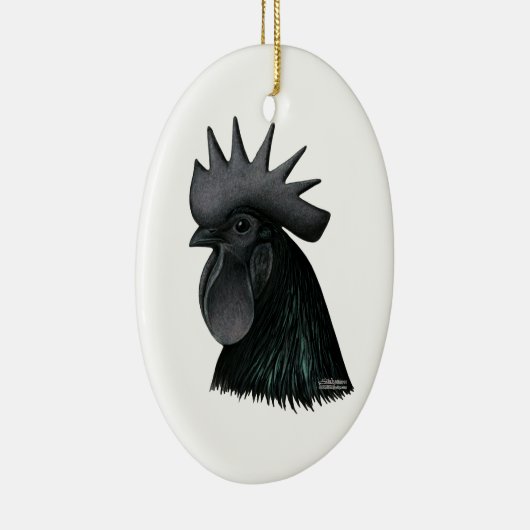 Ayam Cemani Hahn-Kopf Keramikornament (Rechts)