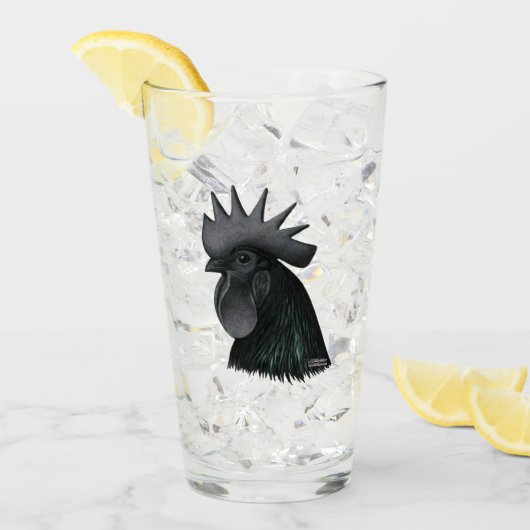 Ayam Cemani Rooster Head Glas (Vorderseite Ice)