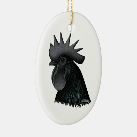 Ayam Cemani Rooster Head Keramik Ornament (Rechts)