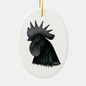 Ayam Cemani Rooster Head Keramik Ornament (Hinten)