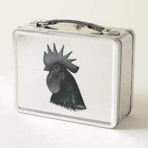 Ayam Cemani Rooster Head Metall Brotdose