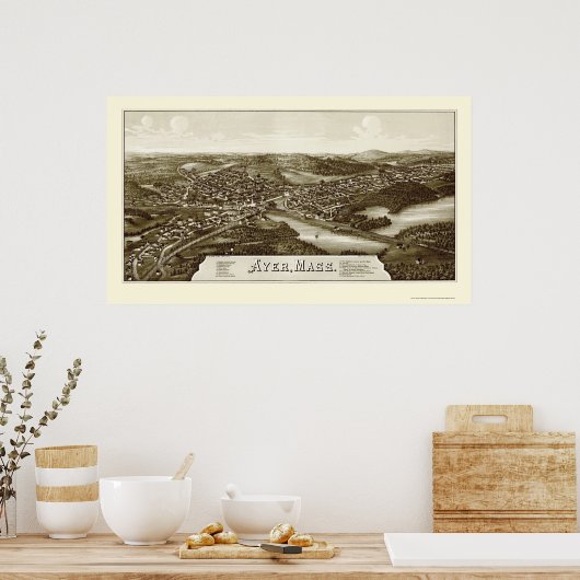 Ayer, MA Panoramic Map - 1886 Poster (Küche)
