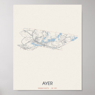 Ayer, Massachusetts Straßenkarte Poster – Gegr. 18