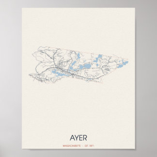 Ayer, Massachusetts Straßenkarte Poster – Gegr. 18