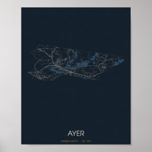 Ayer Massachusetts-Straßenkarte Poster (Nacht)