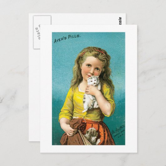 Ayers Pillen Mädchen mit Katze Postkarte (Vorne/Hinten)