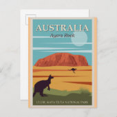 Ayers Rock Australia Vintage Travel Poster Postkarte (Vorne/Hinten)