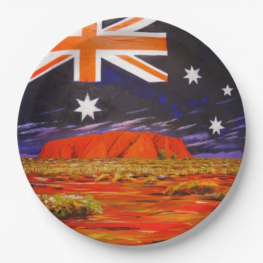 Ayers Rock und australische Flagge Pappteller (Vorderseite)