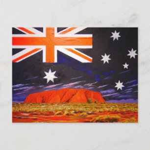Ayers Rock und australische Flagge Postkarte