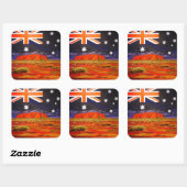Ayers Rock und australische Flagge Quadratischer Aufkleber (Blatt)