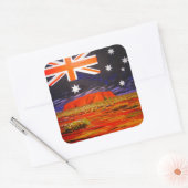 Ayers Rock und australische Flagge Quadratischer Aufkleber (Umschlag)