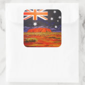 Ayers Rock und australische Flagge Quadratischer Aufkleber (Tasche)
