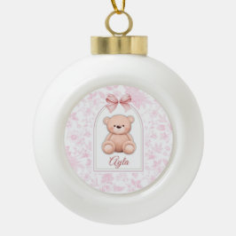 Ayla | Benutzerdefiniertes rosa Teddy-Bär-Kinderzi Keramik Kugel-Ornament