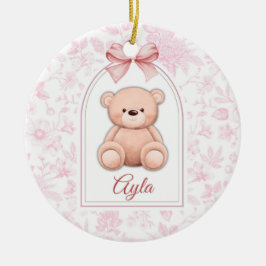 Ayla | Benutzerdefiniertes rosa Teddy-Bär-Kinderzi Keramik Ornament