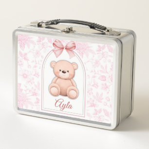 Ayla Benutzerdefiniertes rosa Teddy-Bär-Kinderzi Metall Brotdose